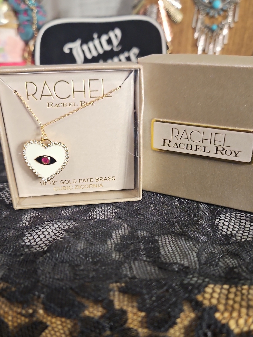 RACHEL Rachel Roy Gold Heart Pendant Necklace with White Enamel and Pink Center